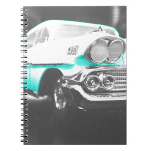 1958 chevy impala bright blue classic car spiral notebook