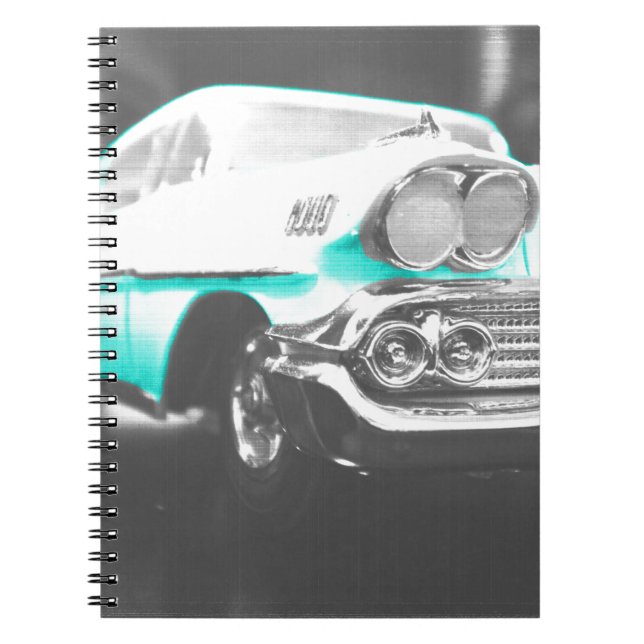 1958 chevy impala bright blue classic car spiral notebook (Front)