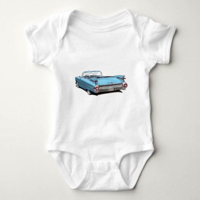 1959 Cadillac Lt Blue Car Baby Bodysuit (Front)