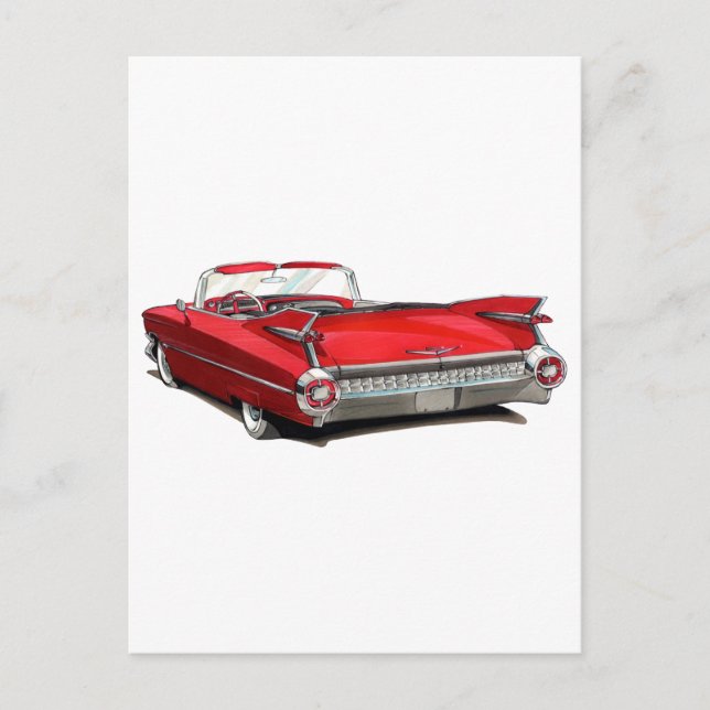 1959 Cadillac Red Car Postcard (Front)