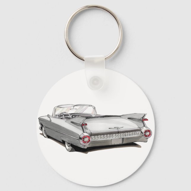 1959 Cadillac White Car Key Ring (Front)