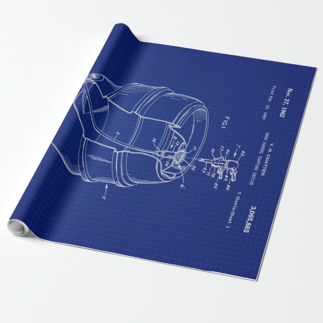 1960 Beer Barrel Blueprint Wrapping Paper (Unrolled)