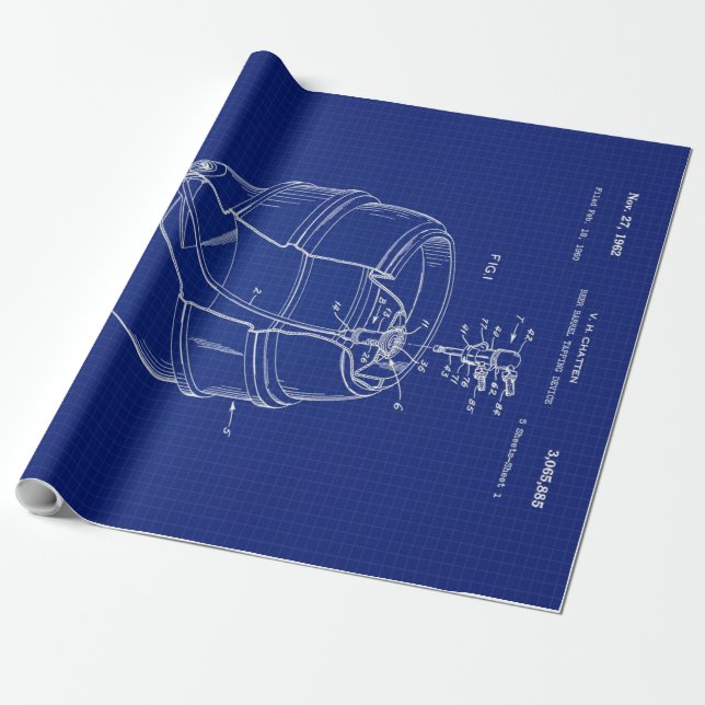 1960 Beer Barrel Blueprint Wrapping Paper (Unrolled)
