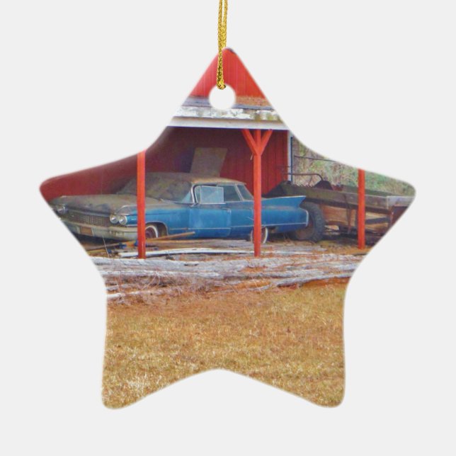 1960 BLUE SADAND DEVILLE Antique car Ceramic Tree Decoration (Front)