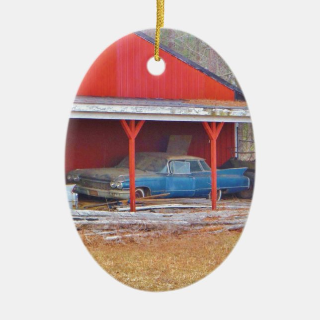 1960 BLUE SADAND DEVILLE Antique car Ceramic Tree Decoration (Front)