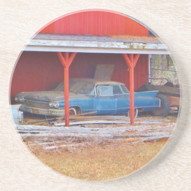 1960 BLUE SADAND DEVILLE Antique car Coaster (Front)