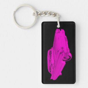 1960 Cadillac Luxury Car Pink and Black Pop Art Key Ring