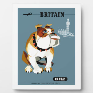 1960 Qantas Britain Bulldog Travel Poster Plaque