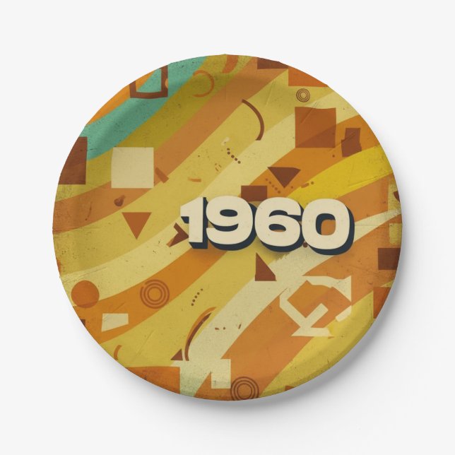 1960 - Retro Vintage 60s Geometric Design - Paper Plate (Front)