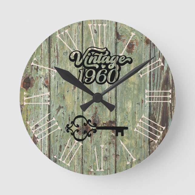 1960 Vintage old wood Round Clock (Front)