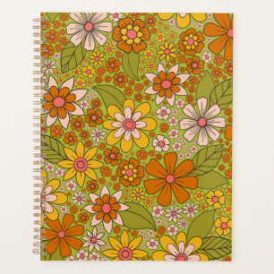 1960s, 1970s Green & Orange Retro Floral Planner