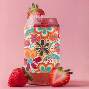 1960s 1970s Groovy Colorful Flower Power Can Glass