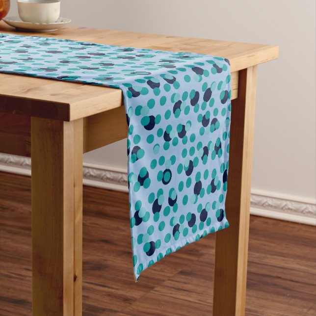 1960s-70s Pop Geometric Mid-Century Teal Bubbles Long Table Runner (In Situ)