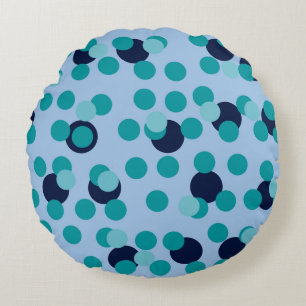 1960s-70s Pop Geometric Mid-Century Teal Bubbles Round Cushion