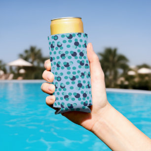 1960s-70s Pop Geometric Mid-Century Teal Bubbles Seltzer Can Cooler