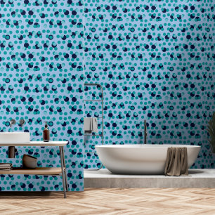 1960s-70s Pop Geometric Mid-Century Teal Bubbles Wallpaper