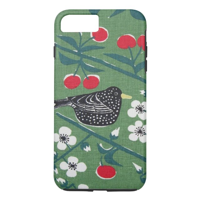 1960s Bird Cherry Vintage Barkcloth Phone Case (Back)