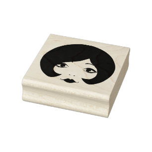 1960s cartoon womans face makeup beauty art rubber stamp