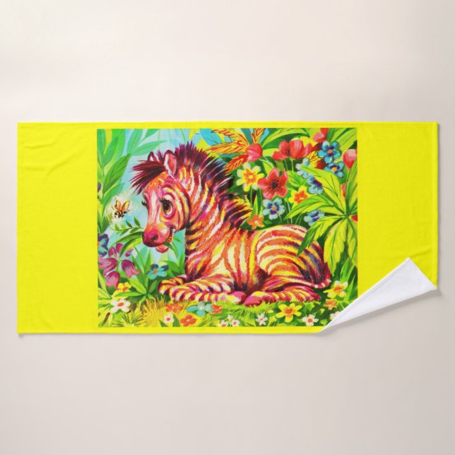 1960s colourful zebra print bath towel set (Bath Towel)