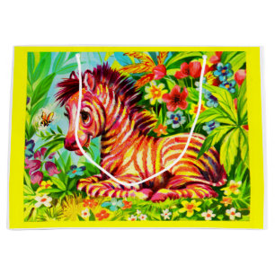 1960s colourful zebra print large gift bag