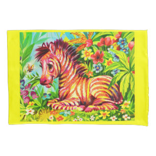 1960s colourful zebra print pillowcase