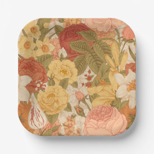 1960s floral botanical vintage ornate garden bloom paper plate