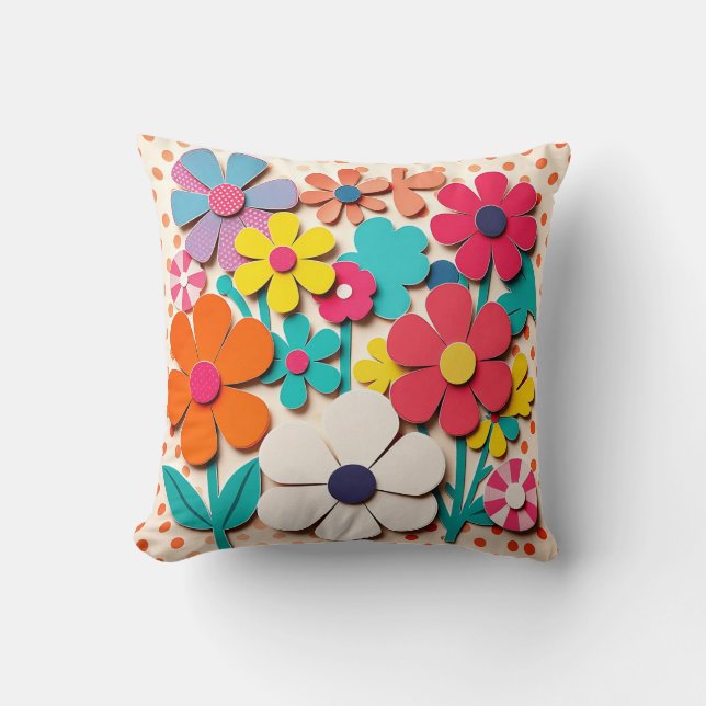 1960s Floral Graphic Cutouts Cushion (Front)