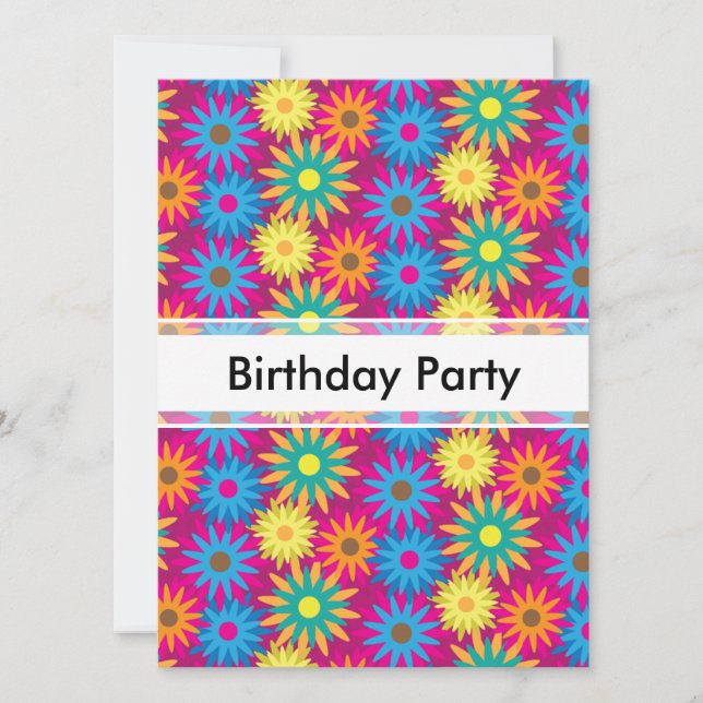 1960s Flower Power Colourful Floral Modern Pattern Invitation (Front)