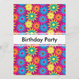 1960s Flower Power Colourful Floral Modern Pattern Invitation