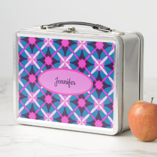 1960s Geometric Pattern in Pink, Purple & Blue | Metal Lunch Box