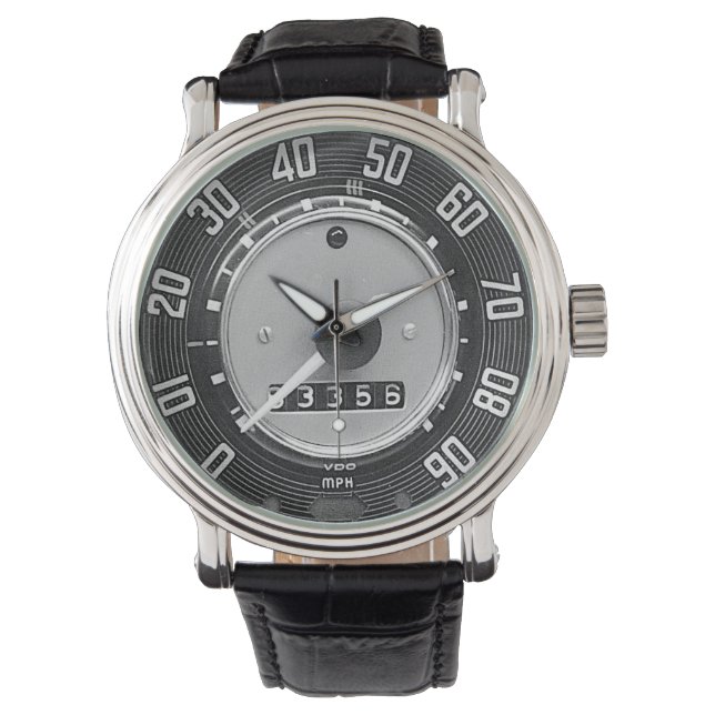 1960s German Classic Car Speedometer in Monochrome Watch (Front)
