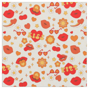 1960s groovy pop art valentines kiss fabric