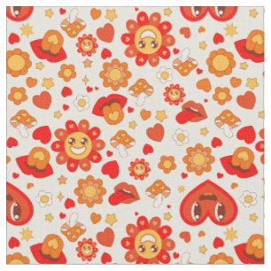 1960s groovy pop art valentines mushroom tongue fabric