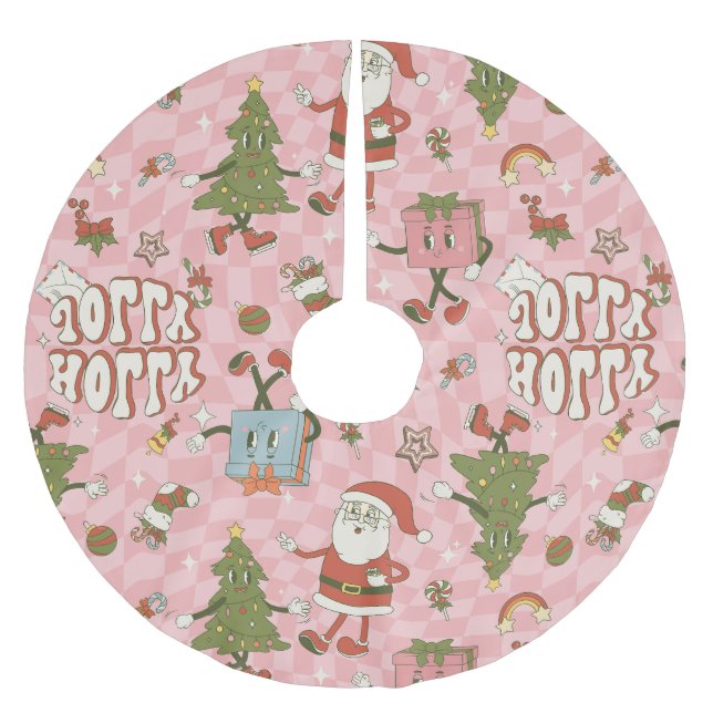 1960s groovy santa funky christmas brushed polyester tree skirt (Front)