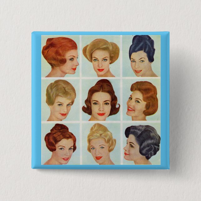 1960s hairstyles grid 15 cm square badge (Front)