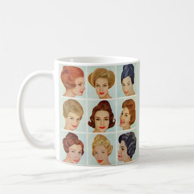 1960s hairstyles grid coffee mug (Left)