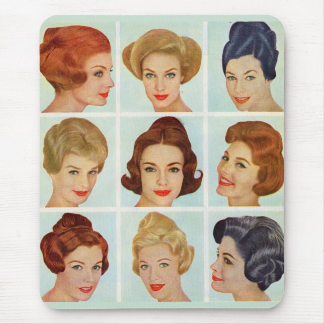 1960s hairstyles grid mouse pad (Front)