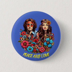 1960s Hippie Couple flower child Peace & Love art 6 Cm Round Badge