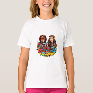 1960s Hippie Couple flower child Peace & Love art  T-Shirt