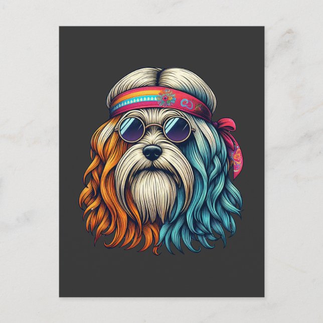 1960s hippie dog face funny animals art postcard (Front)