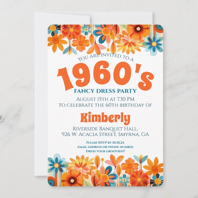 1960's Hippie Flower Power Birthday Invitation (Front)