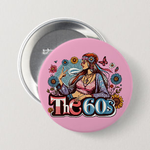 1960s Hippie girl chick peace sign fingers art 7.5 Cm Round Badge