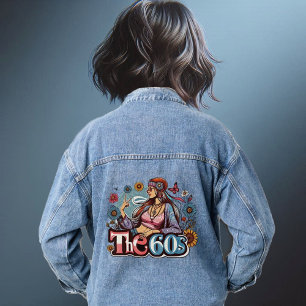 1960s Hippie girl chick peace sign fingers art Denim Jacket