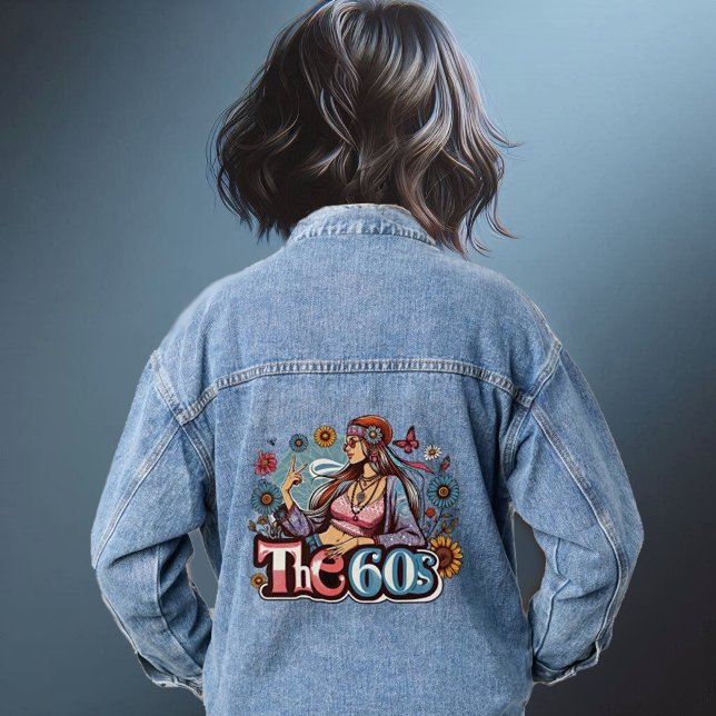 1960s Hippie girl chick peace sign fingers art Denim Jacket (Creator Uploaded)