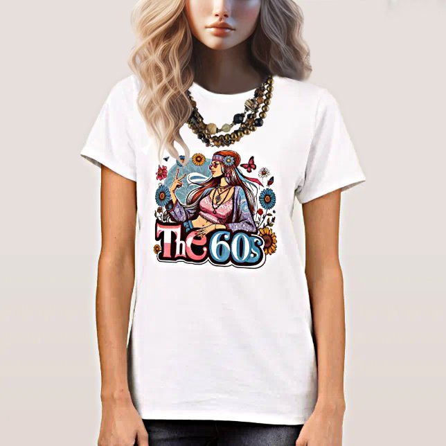 1960s Hippie girl chick peace sign fingers art T-Shirt (Creator Uploaded)