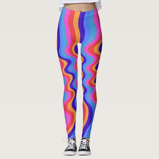 1960s Hippie Trippy Retro Wallpaper Leggings (Front)