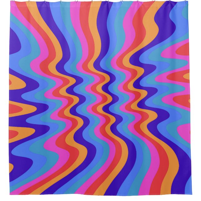 1960s Hippie Trippy Retro Wallpaper Shower Curtain (Front)