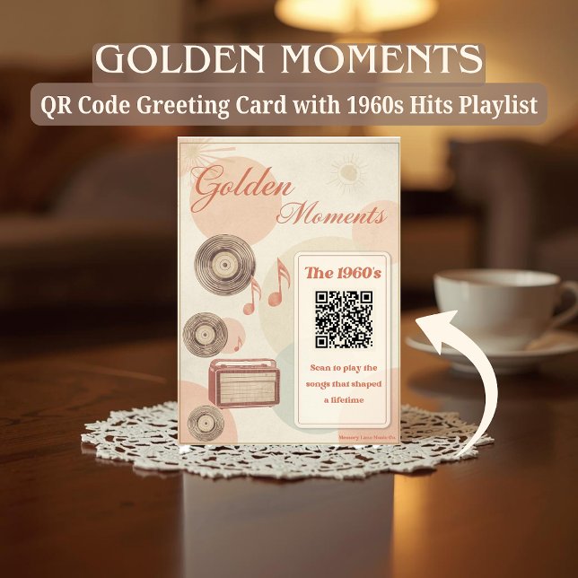 1960s Memory Care Visit Cards with Music QR Code (Vintage greeting card with QR code to a nostalgic 1960s hits playlist for comfort, warmth, and joy.)