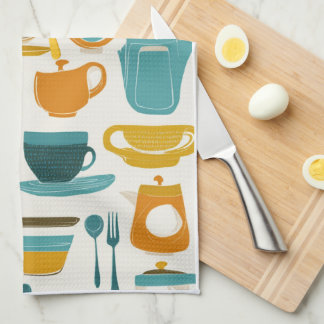 1960's Mid Century Modern teal, orange, yellow Tea Towel