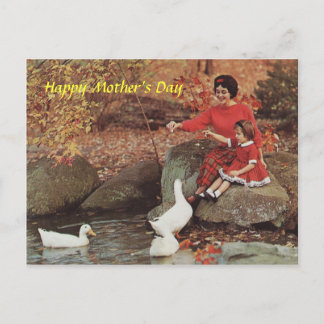 1960s Mother & Little Girl Feeding Ducks Postcard